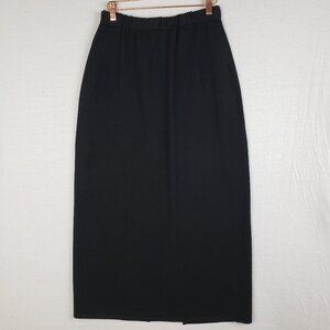 ST. JOHN Santana Knit Maxi Skirt Black Stretch Pull-on Back Slit size 12 Preppy